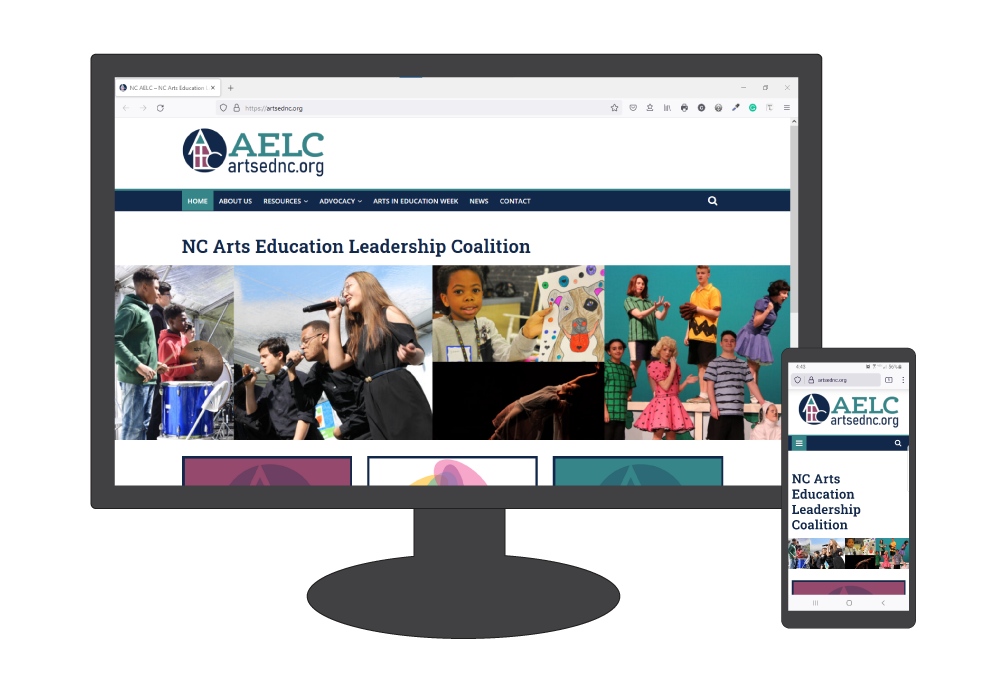 graphic displaying
the Comprehensive Arts Education State site on a computer monitor and phone