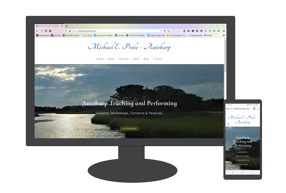 graphic displaying
Michael Poole's site on a computer monitor and phone