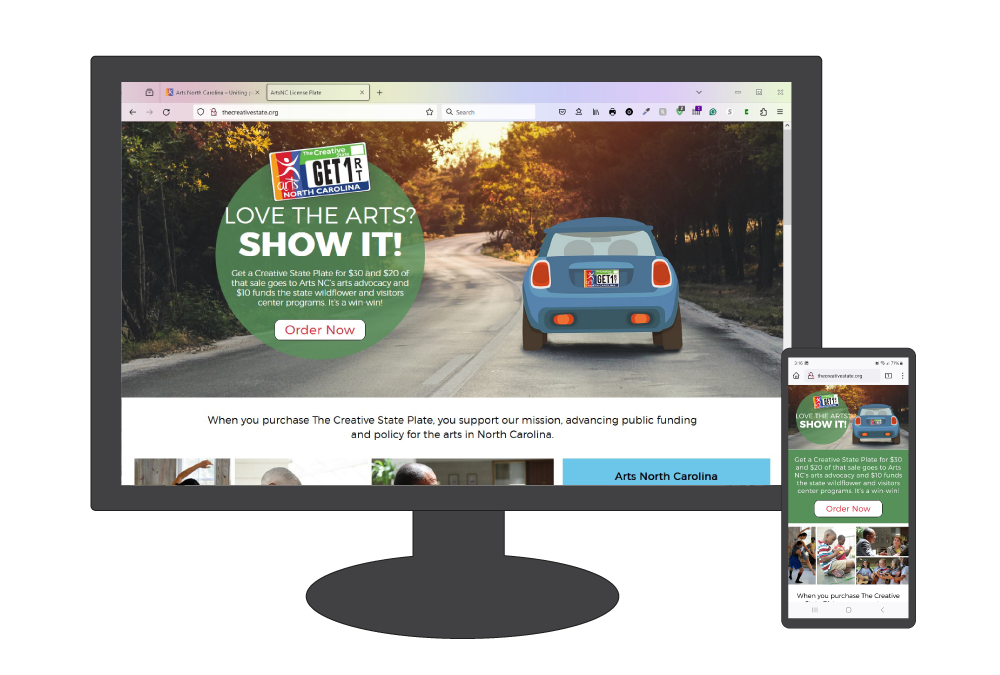graphic displaying
The Creative State site on a computer monitor and phone